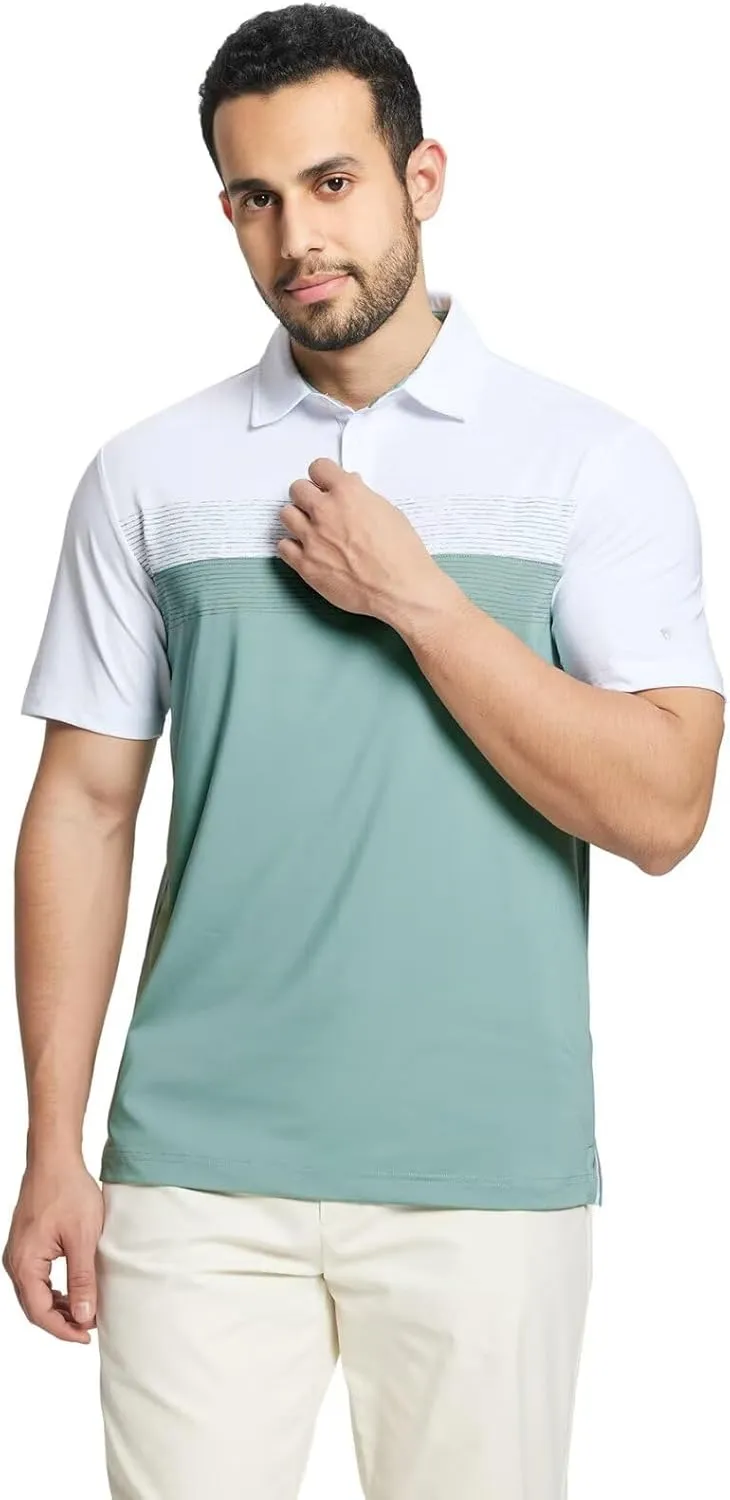 Rouen Polo Shirts for Men Quick Dry Regular Fit Casual Color Block Chest Print Active Short Sleeve Collared Mens Golf Shirt
