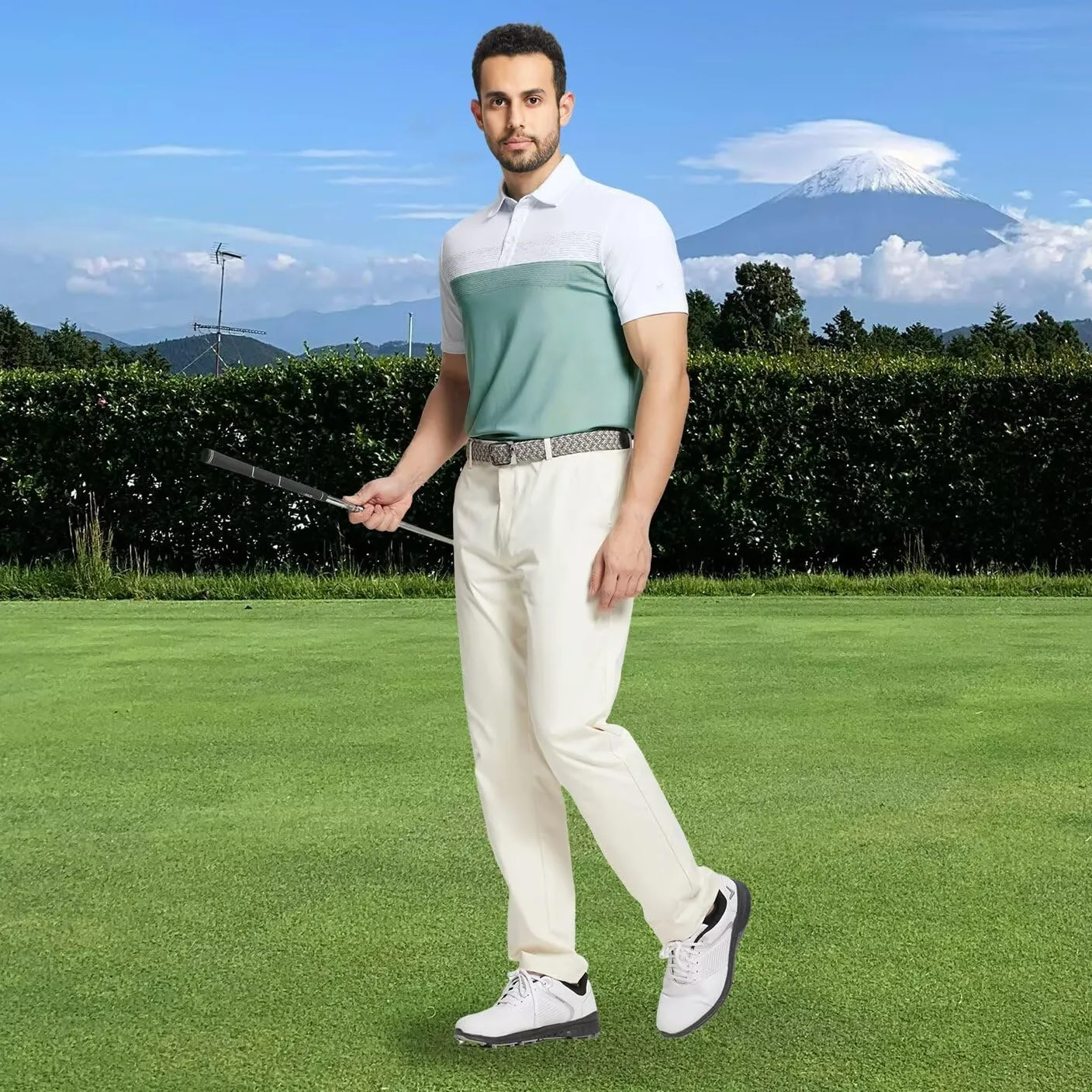Rouen Polo Shirts for Men Quick Dry Regular Fit Casual Color Block Chest Print Active Short Sleeve Collared Mens Golf Shirt