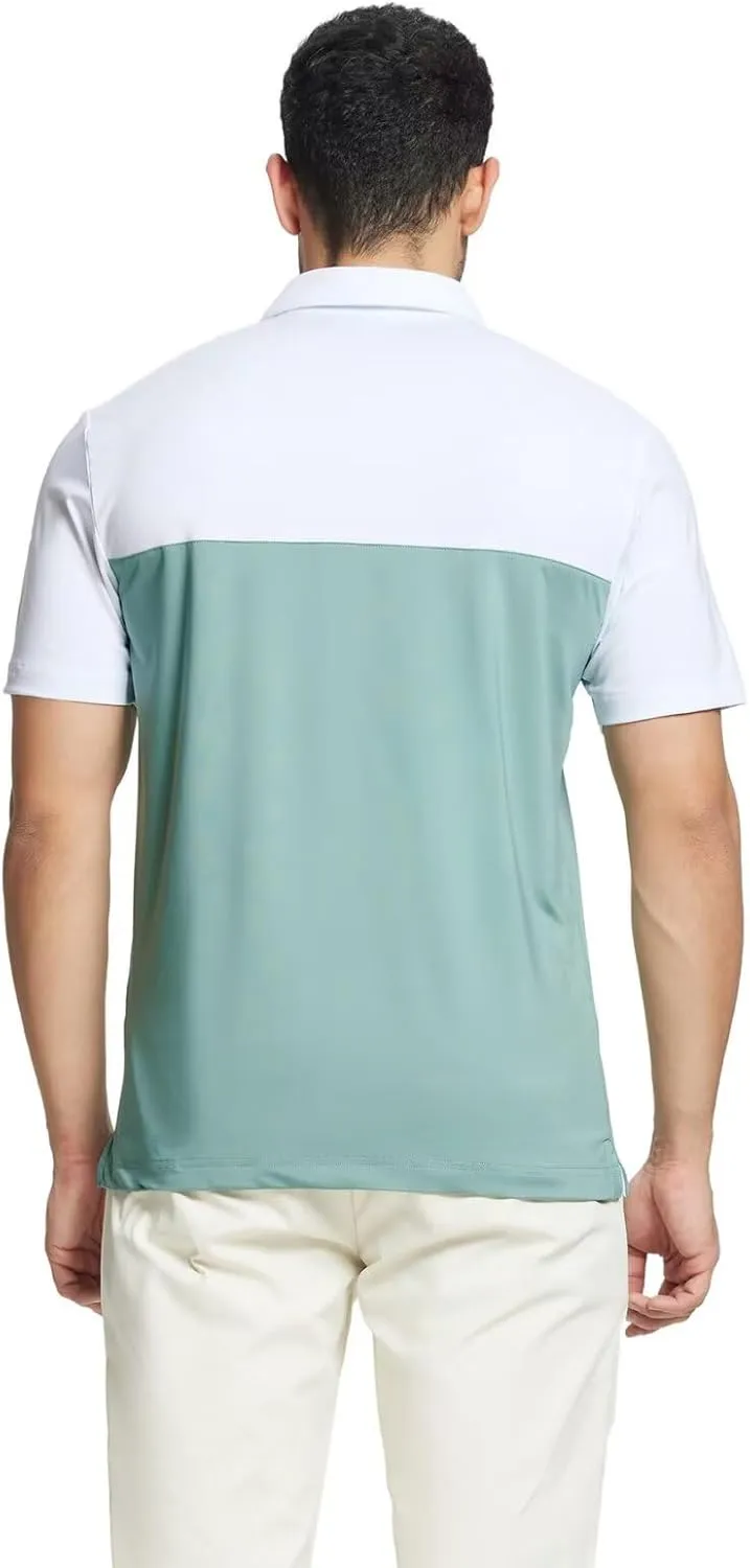 Rouen Polo Shirts for Men Quick Dry Regular Fit Casual Color Block Chest Print Active Short Sleeve Collared Mens Golf Shirt