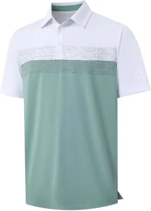 Rouen Polo Shirts for Men Quick Dry Regular Fit Casual Color Block Chest Print Active Short Sleeve Collared Mens Golf Shirt