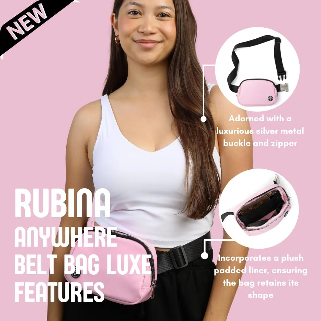 Rubina Anywhere Belt Bag LUXE | Crossbody Bag for Women | Unisex Hip Waist Pack for Hiking, Workout, Running, Traveling, Festivals | Chest Bag | Adjustable Strap | Metal Buckle (Ballerina Pink)