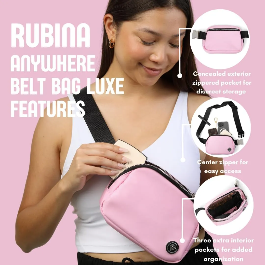 Rubina Anywhere Belt Bag LUXE | Crossbody Bag for Women | Unisex Hip Waist Pack for Hiking, Workout, Running, Traveling, Festivals | Chest Bag | Adjustable Strap | Metal Buckle (Ballerina Pink)