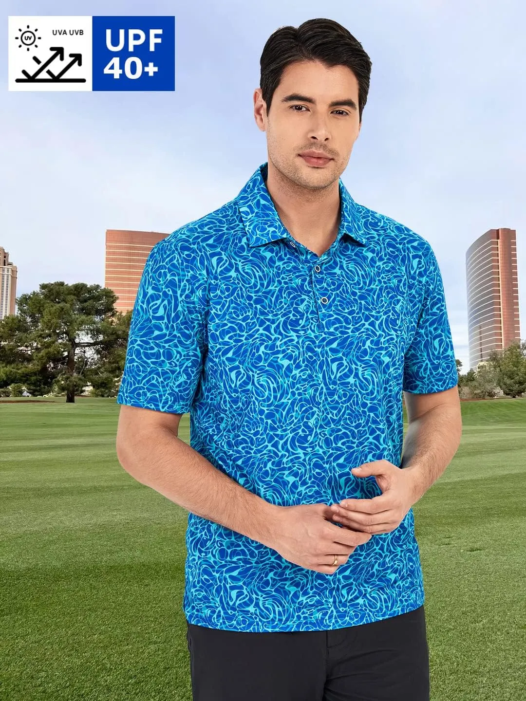 SAMERM Golf Shirts for Men Super Stretch Jacquard Dry Fit Golf Polo Moisture Wicking Short Sleeve Polo Shirts for Men