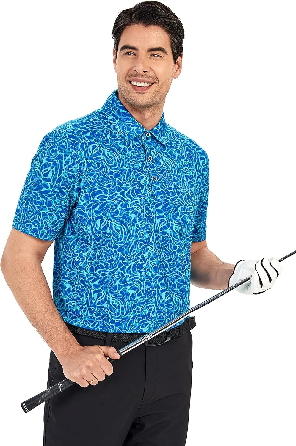 SAMERM Golf Shirts for Men Super Stretch Jacquard Dry Fit Golf Polo Moisture Wicking Short Sleeve Polo Shirts for Men