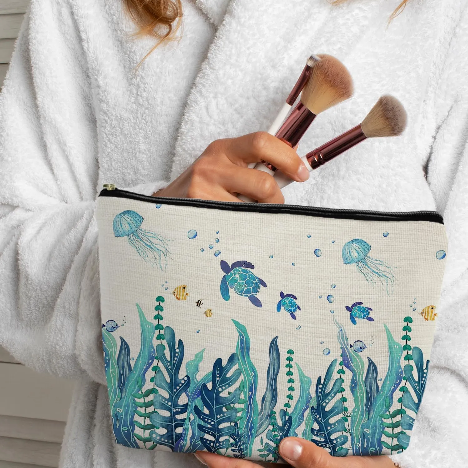 Sea Turtle Gifts Makeup Bag, Turtle Gifts for Women, Turtle Cosmetic Bag, Coastal Beach Makeup Bag, Ocean Makeup Pouch