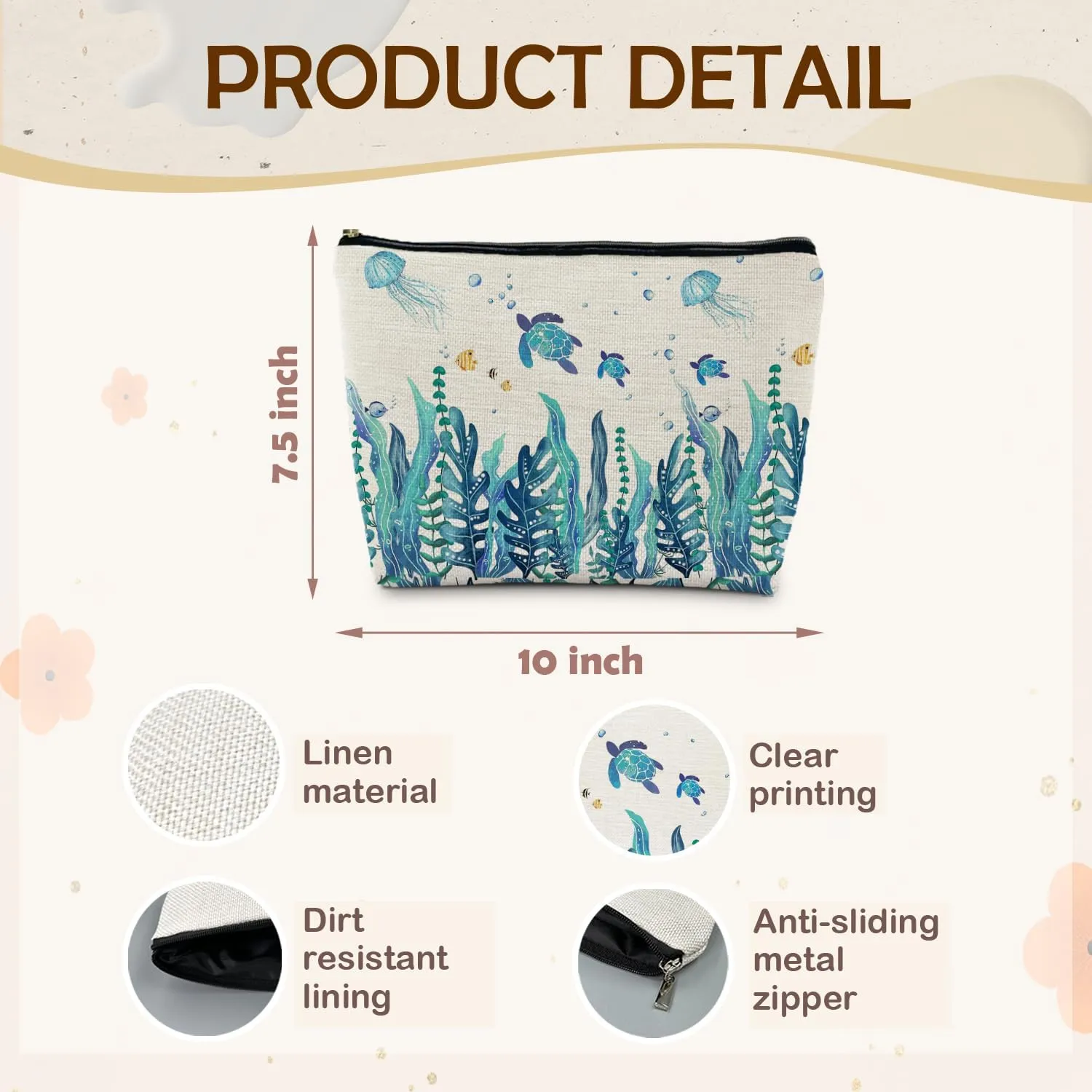 Sea Turtle Gifts Makeup Bag, Turtle Gifts for Women, Turtle Cosmetic Bag, Coastal Beach Makeup Bag, Ocean Makeup Pouch