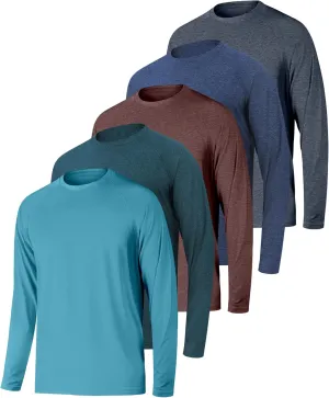 Shirts for Men Long Sleeve UPF 50  Sun Protection Shirts Quick Dry Fit Lightweight UV Crew Neck T Shirt 5 Pack Large