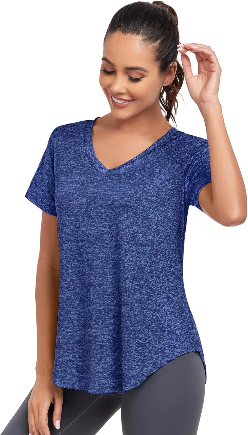 Short Sleeve Workout Shirts Women Loose Fit, V-Neck Women Exercise T-Shirt Workout Top, Dry Fit Yoga Gym Sport Tops