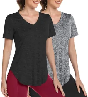 Short Sleeve Workout Shirts Women Loose Fit, V-Neck Women Exercise T-Shirt Workout Top, Dry Fit Yoga Gym Sport Tops