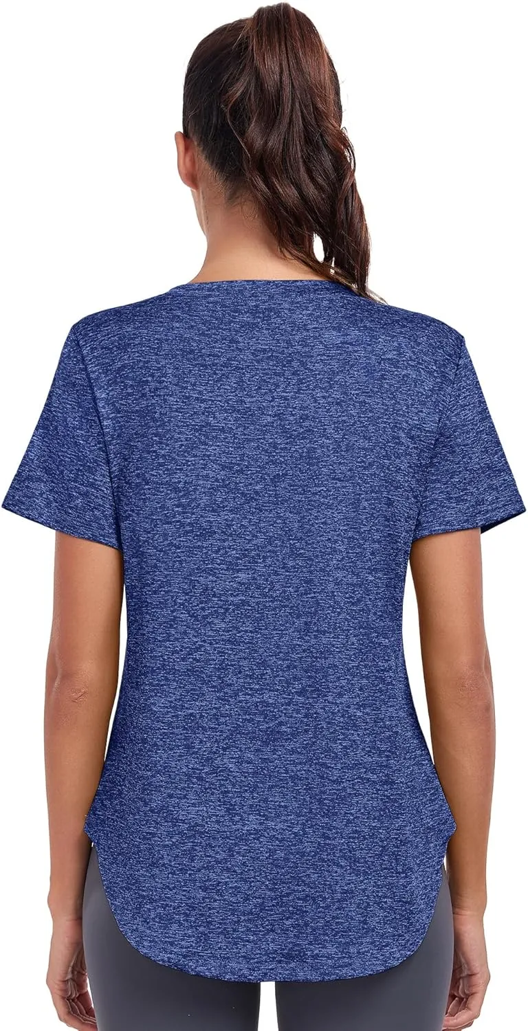 Short Sleeve Workout Shirts Women Loose Fit, V-Neck Women Exercise T-Shirt Workout Top, Dry Fit Yoga Gym Sport Tops