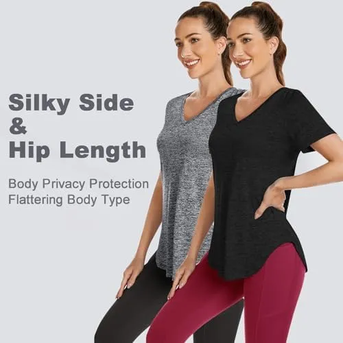 Short Sleeve Workout Shirts Women Loose Fit, V-Neck Women Exercise T-Shirt Workout Top, Dry Fit Yoga Gym Sport Tops
