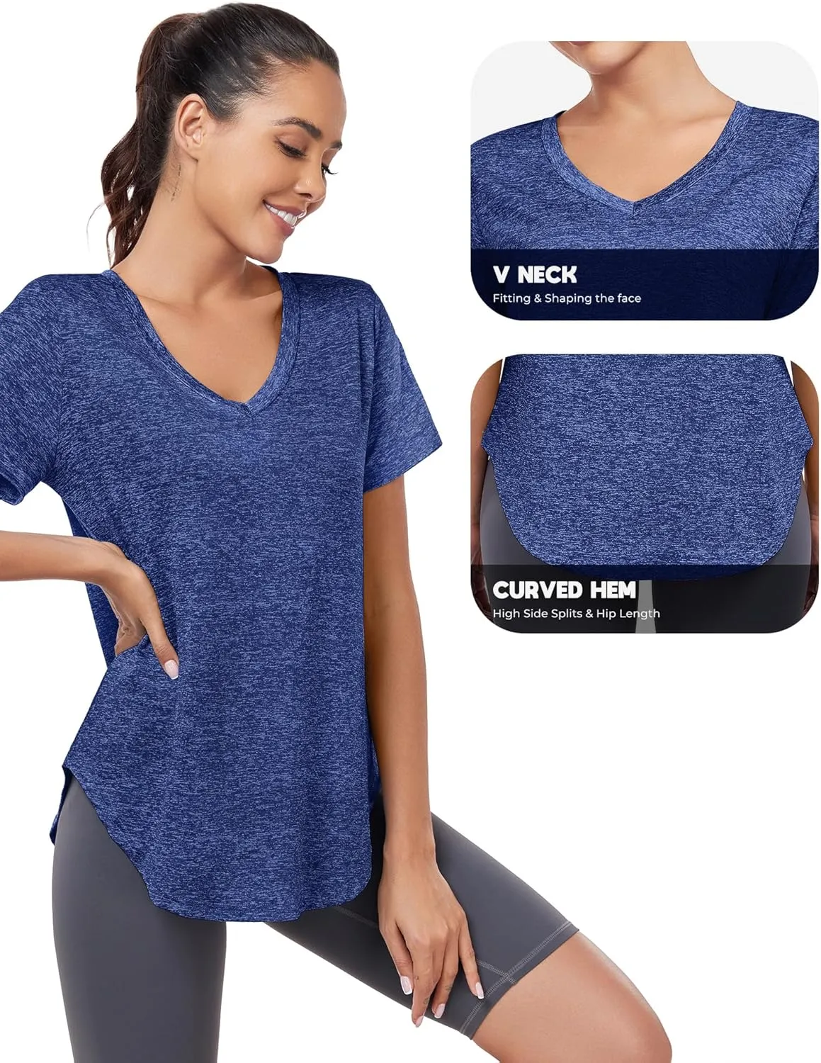 Short Sleeve Workout Shirts Women Loose Fit, V-Neck Women Exercise T-Shirt Workout Top, Dry Fit Yoga Gym Sport Tops