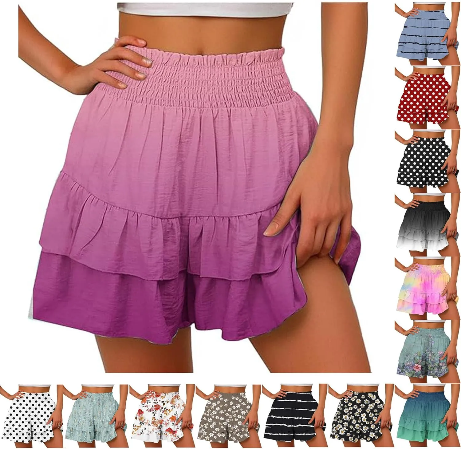 Shorts for Women High Waisted Floral Ruffled Flowy Skorts Flared Mini Skirts Teen Gilrs Summer Casual Clothes