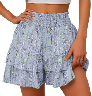 Shorts for Women High Waisted Floral Ruffled Flowy Skorts Flared Mini Skirts Teen Gilrs Summer Casual Clothes