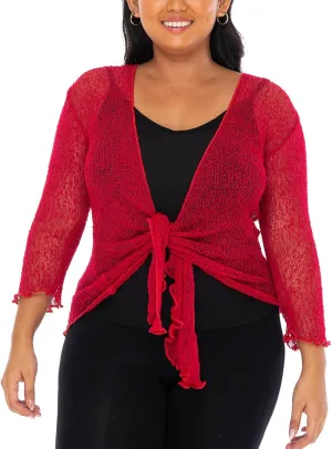 SHU-SHI Womens Plus Size Sheer Shrug Tie Top Open Front Cardigan Lightweight Knit Bolero XL 2X 3X 4X