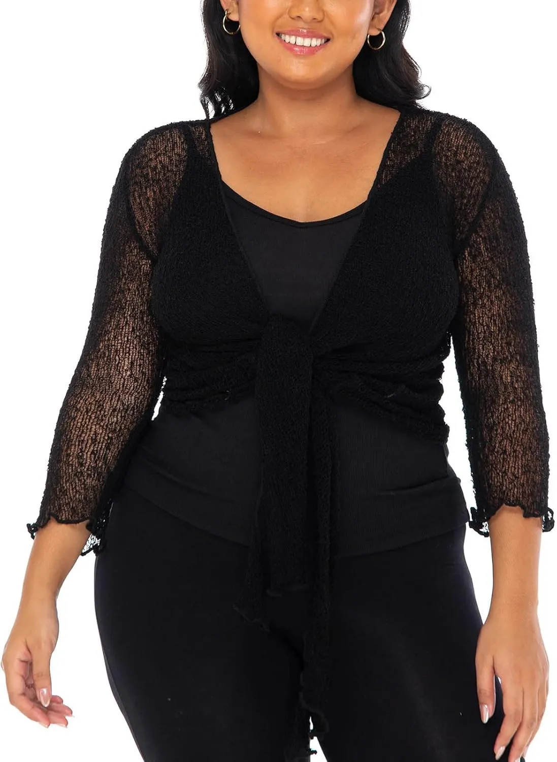 SHU-SHI Womens Plus Size Sheer Shrug Tie Top Open Front Cardigan Lightweight Knit Bolero XL 2X 3X 4X