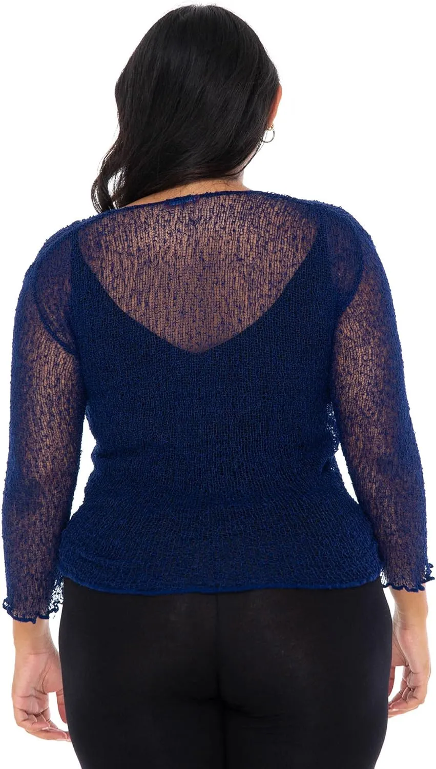 SHU-SHI Womens Plus Size Sheer Shrug Tie Top Open Front Cardigan Lightweight Knit Bolero XL 2X 3X 4X