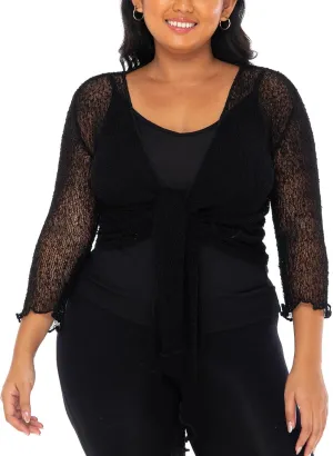 SHU-SHI Womens Plus Size Sheer Shrug Tie Top Open Front Cardigan Lightweight Knit Bolero XL 2X 3X 4X