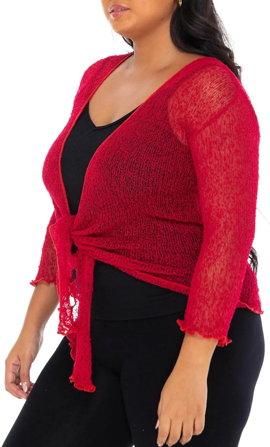 SHU-SHI Womens Plus Size Sheer Shrug Tie Top Open Front Cardigan Lightweight Knit Bolero XL 2X 3X 4X