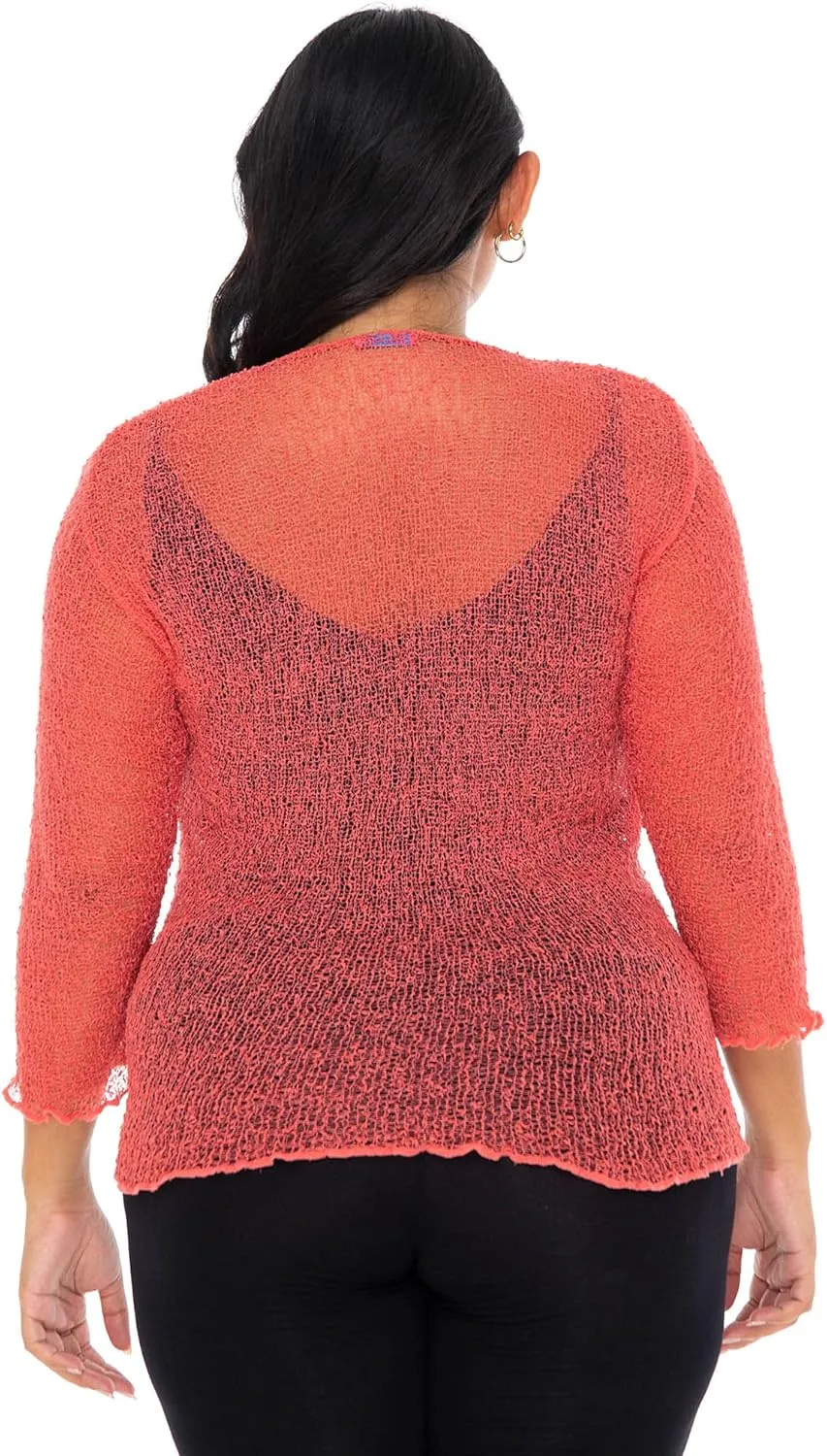 SHU-SHI Womens Plus Size Sheer Shrug Tie Top Open Front Cardigan Lightweight Knit Bolero XL 2X 3X 4X