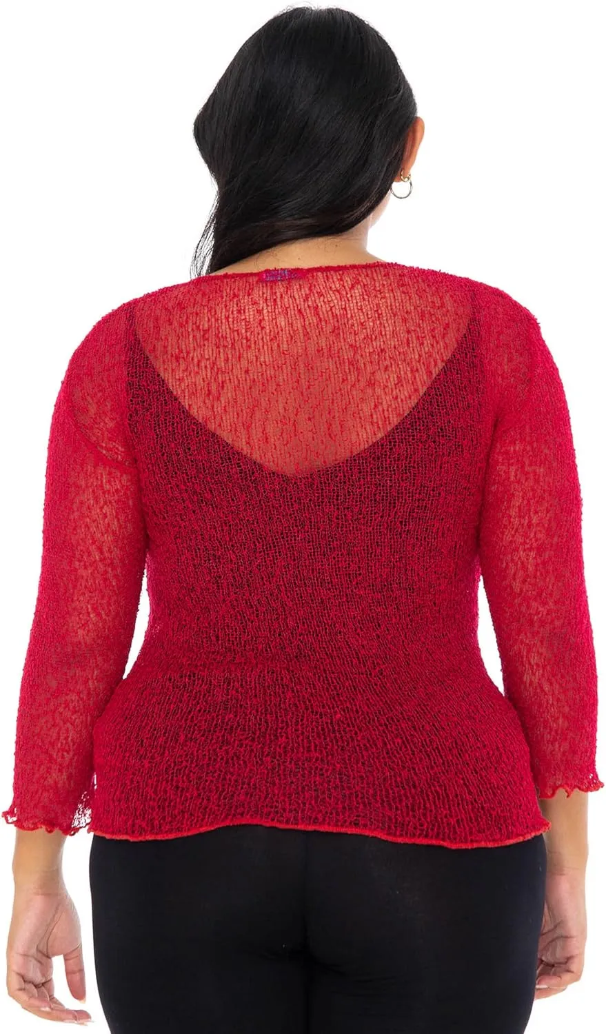 SHU-SHI Womens Plus Size Sheer Shrug Tie Top Open Front Cardigan Lightweight Knit Bolero XL 2X 3X 4X