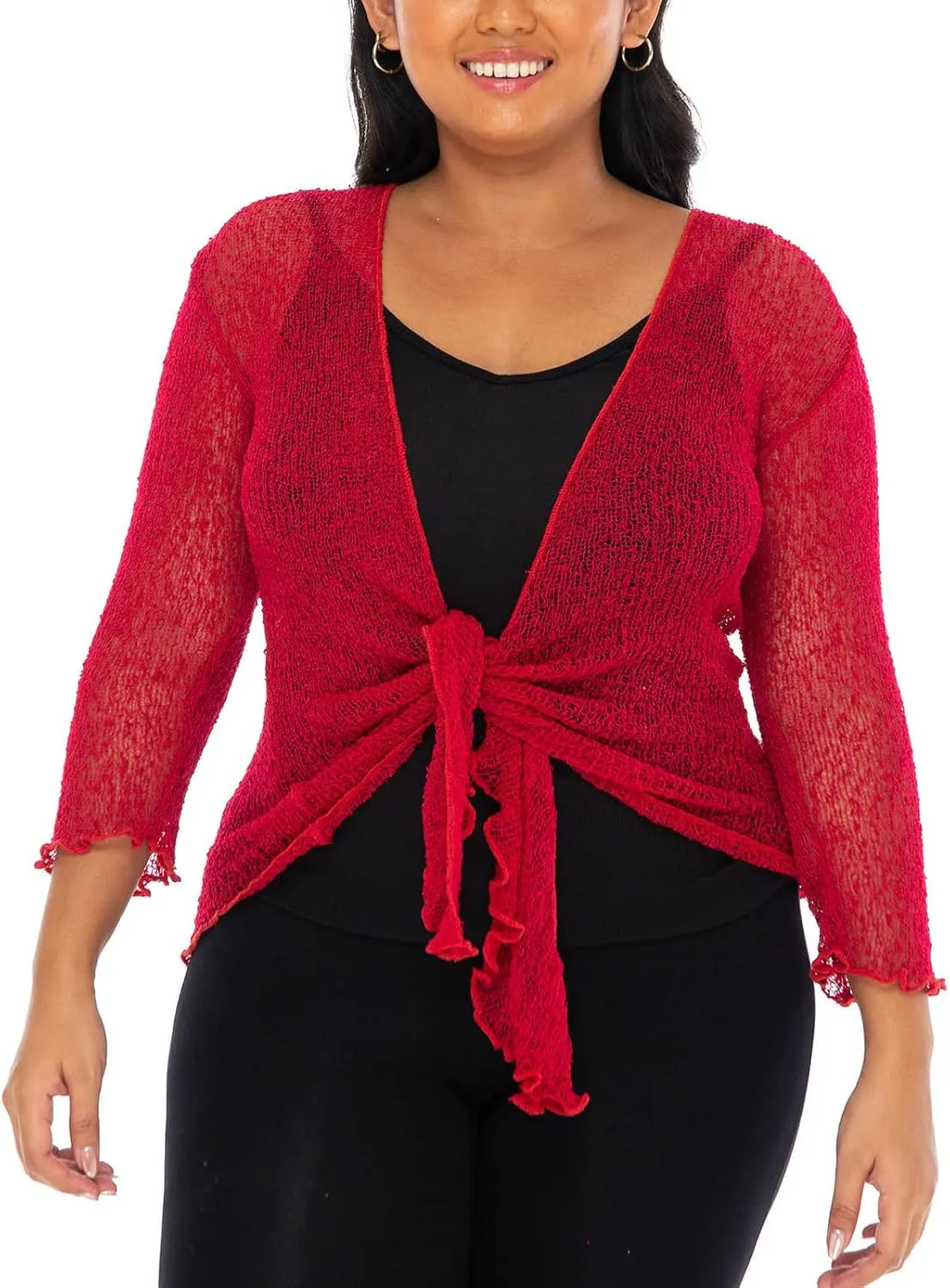 SHU-SHI Womens Plus Size Sheer Shrug Tie Top Open Front Cardigan Lightweight Knit Bolero XL 2X 3X 4X