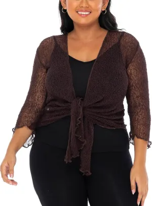SHU-SHI Womens Plus Size Sheer Shrug Tie Top Open Front Cardigan Lightweight Knit Bolero XL 2X 3X 4X