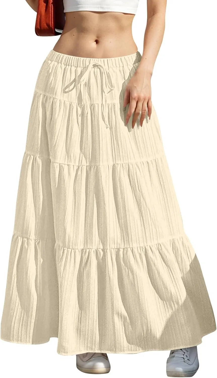 Skirt for Women Maxi Long Bodycon Vacation Boho Pleated Low Rise Basic Skirts Women 2025