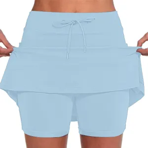 Skort for Women Plus Size Drawstrings High Waisted Athletic Tennis Skirts Tummy Control Yoga Shorts with Pockets