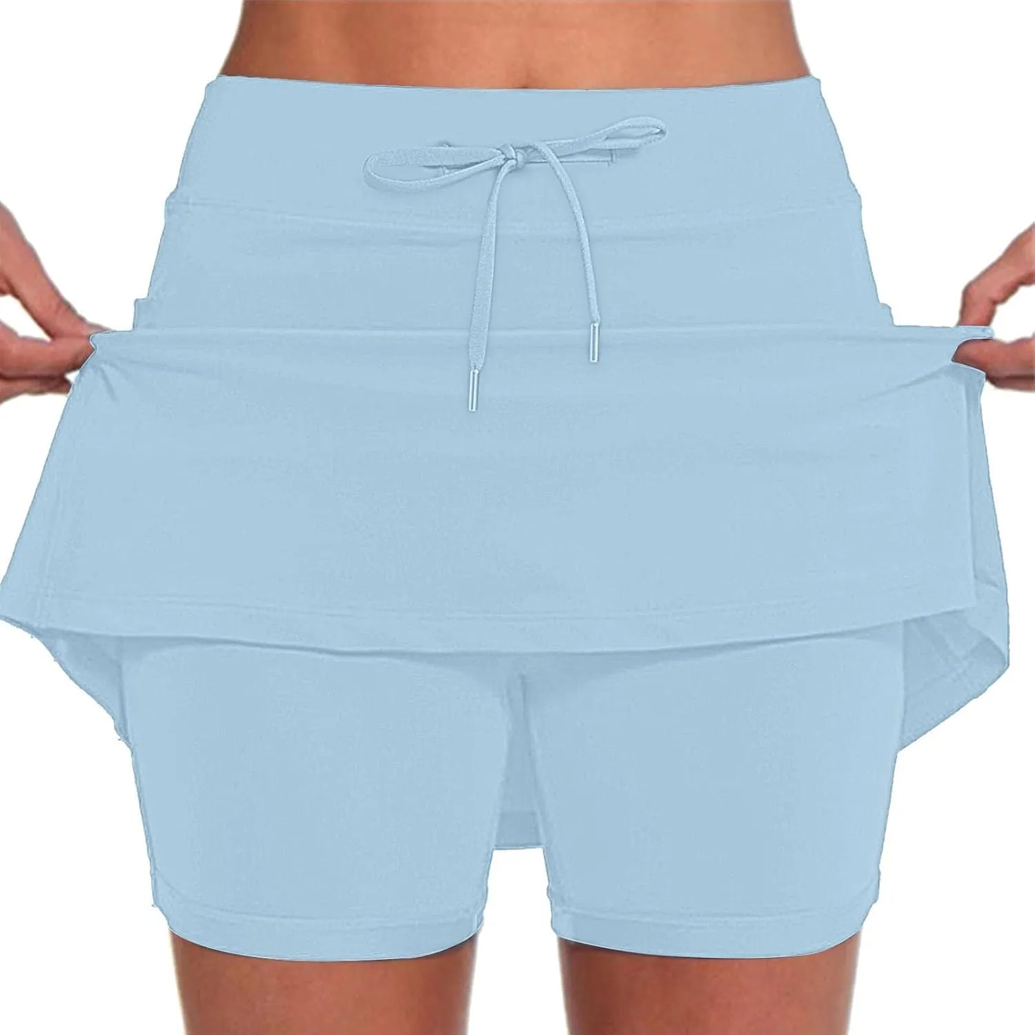 Skort for Women Plus Size Drawstrings High Waisted Athletic Tennis Skirts Tummy Control Yoga Shorts with Pockets