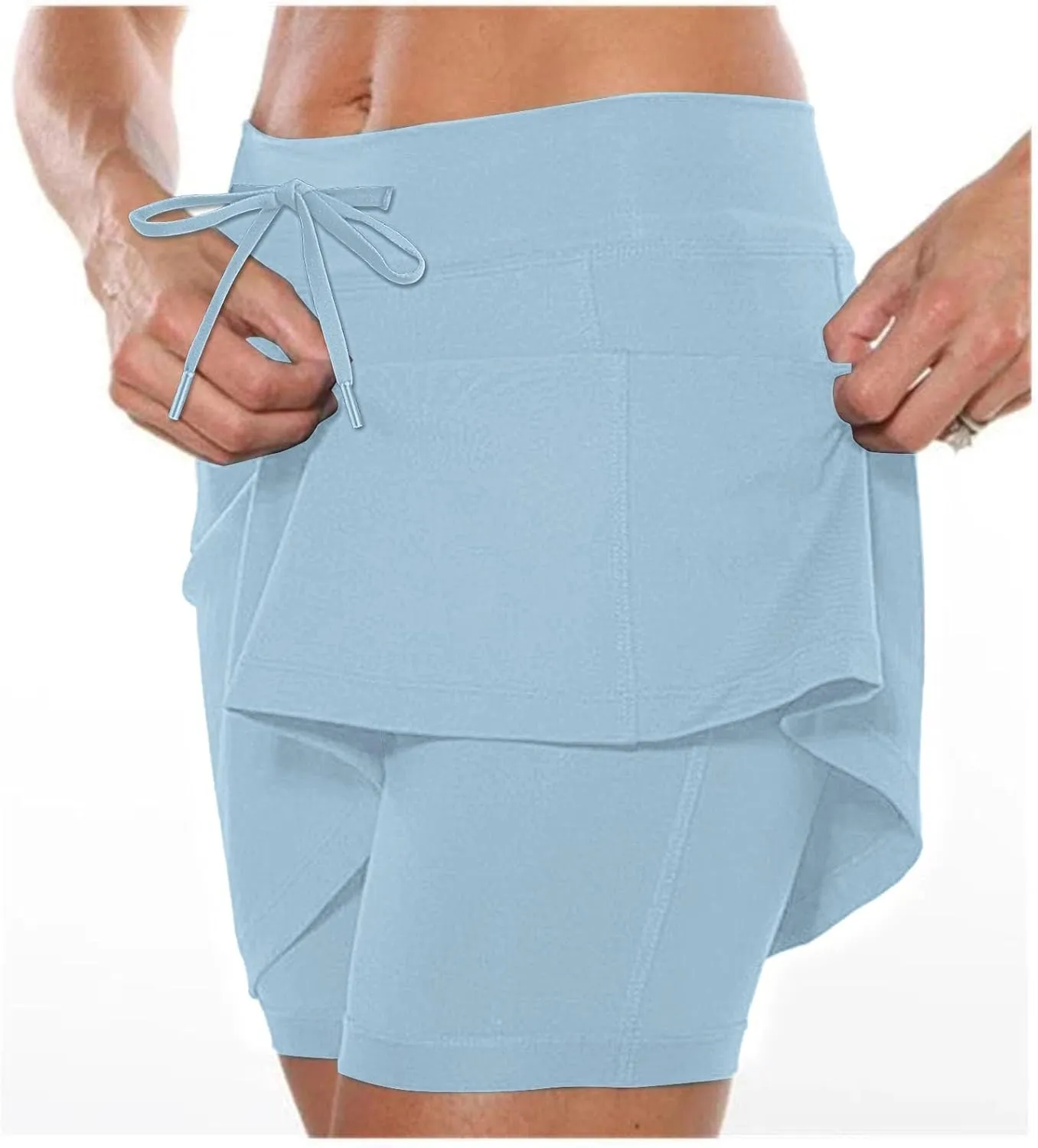 Skort for Women Plus Size Drawstrings High Waisted Athletic Tennis Skirts Tummy Control Yoga Shorts with Pockets