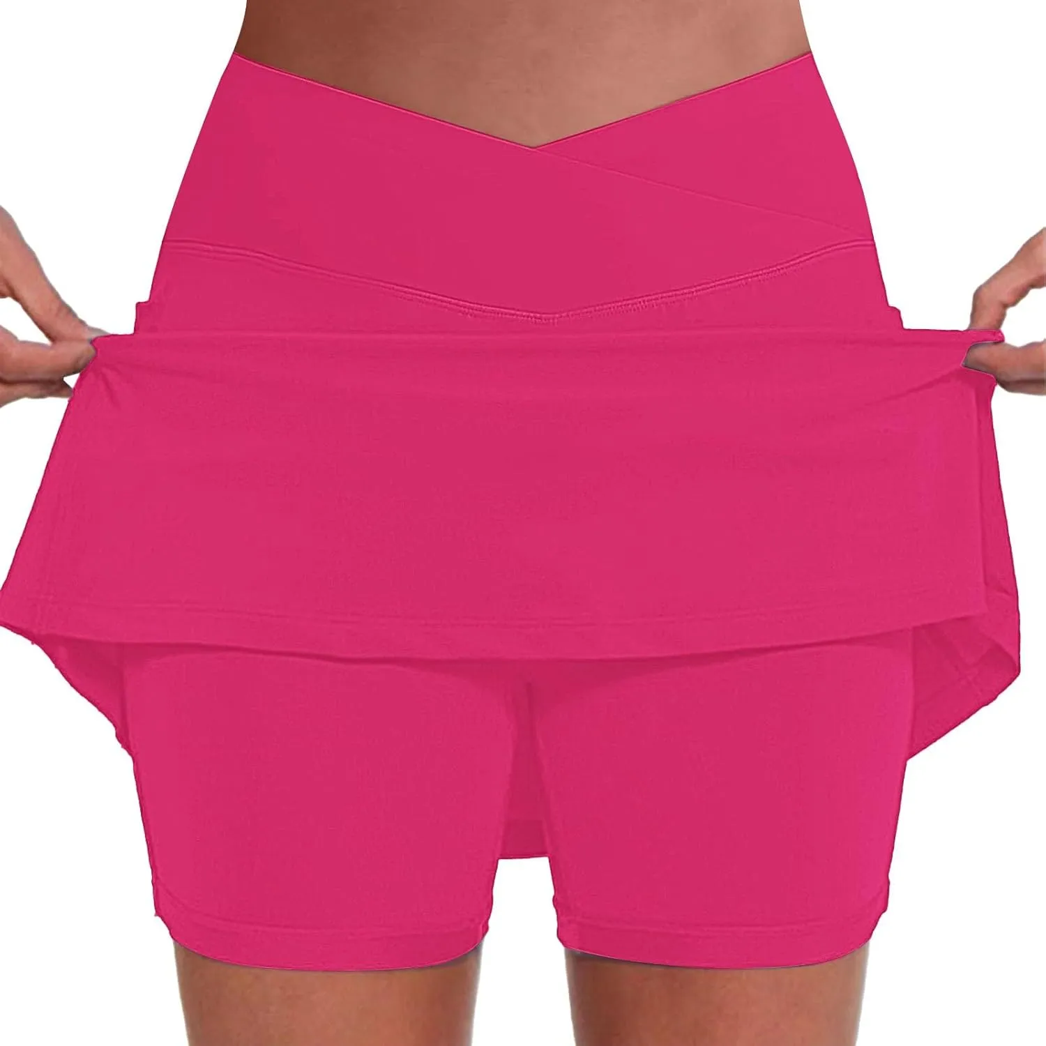 Skorts for Woman Crossover High Waisted Tennis Skirts with Shorts Tummy Control Athletic Workout Skirt with Pocket