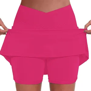 Skorts for Woman Crossover High Waisted Tennis Skirts with Shorts Tummy Control Athletic Workout Skirt with Pocket