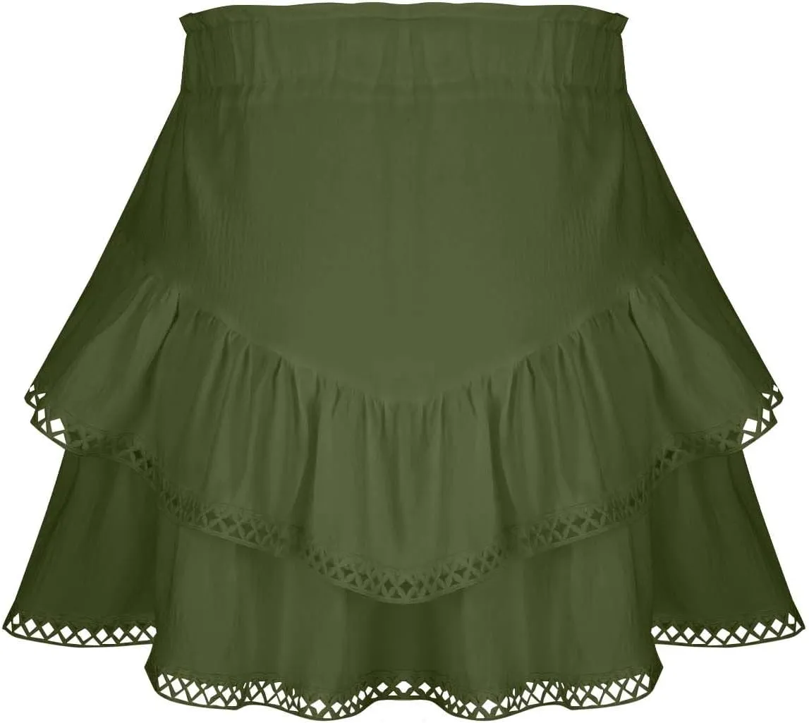 Skorts for Women Dressy Casual Ruffle Tiered Athletic Shorts Elastic High Waist Mini Skirts Cute Boho Beach Outfits