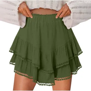 Skorts for Women Dressy Casual Ruffle Tiered Athletic Shorts Elastic High Waist Mini Skirts Cute Boho Beach Outfits