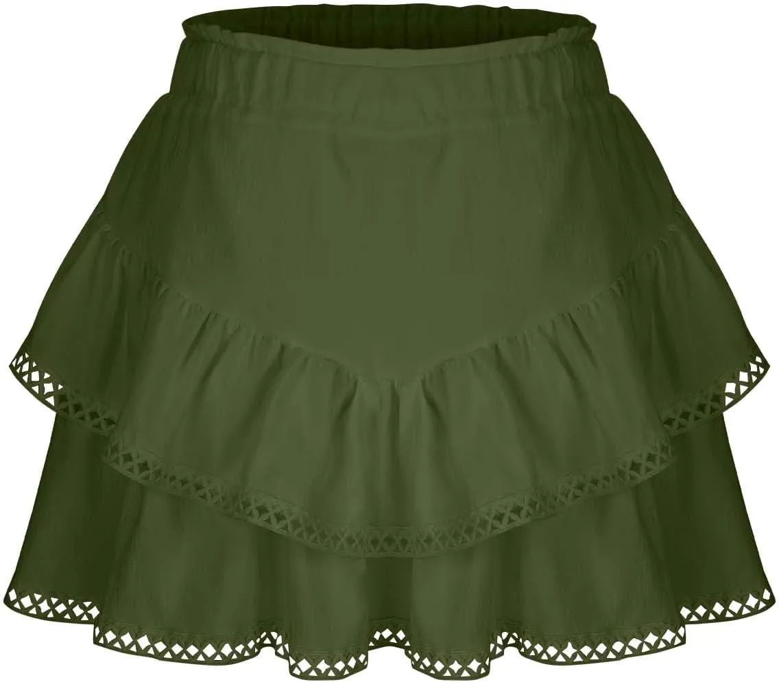 Skorts for Women Dressy Casual Ruffle Tiered Athletic Shorts Elastic High Waist Mini Skirts Cute Boho Beach Outfits