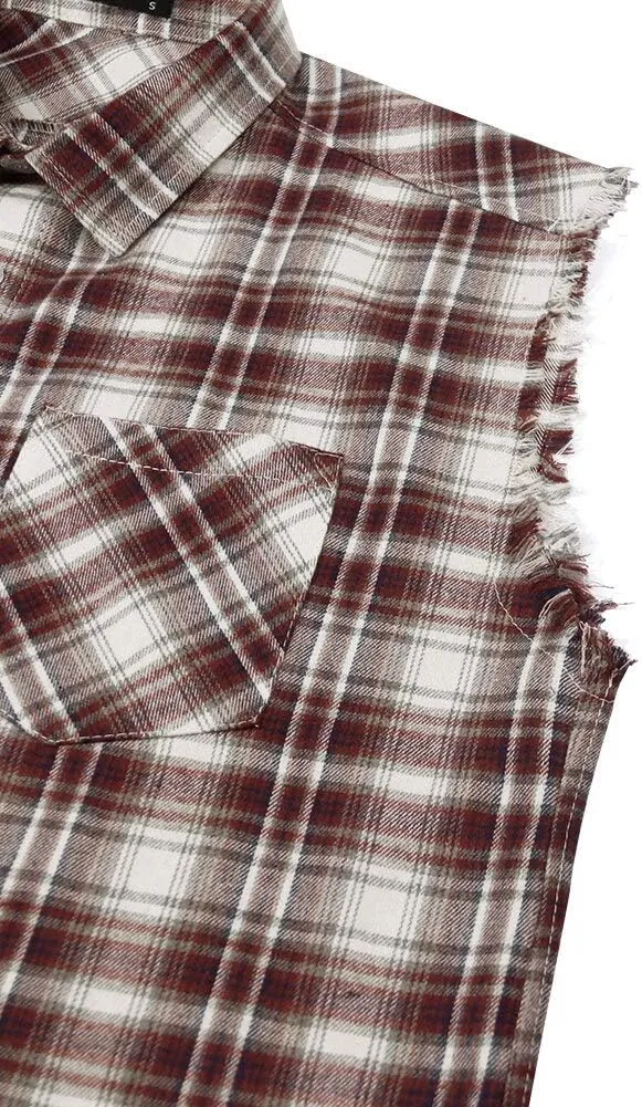 Sleeveless Plaid Front Shirt for Men,Cowboy Button Down Shirts
