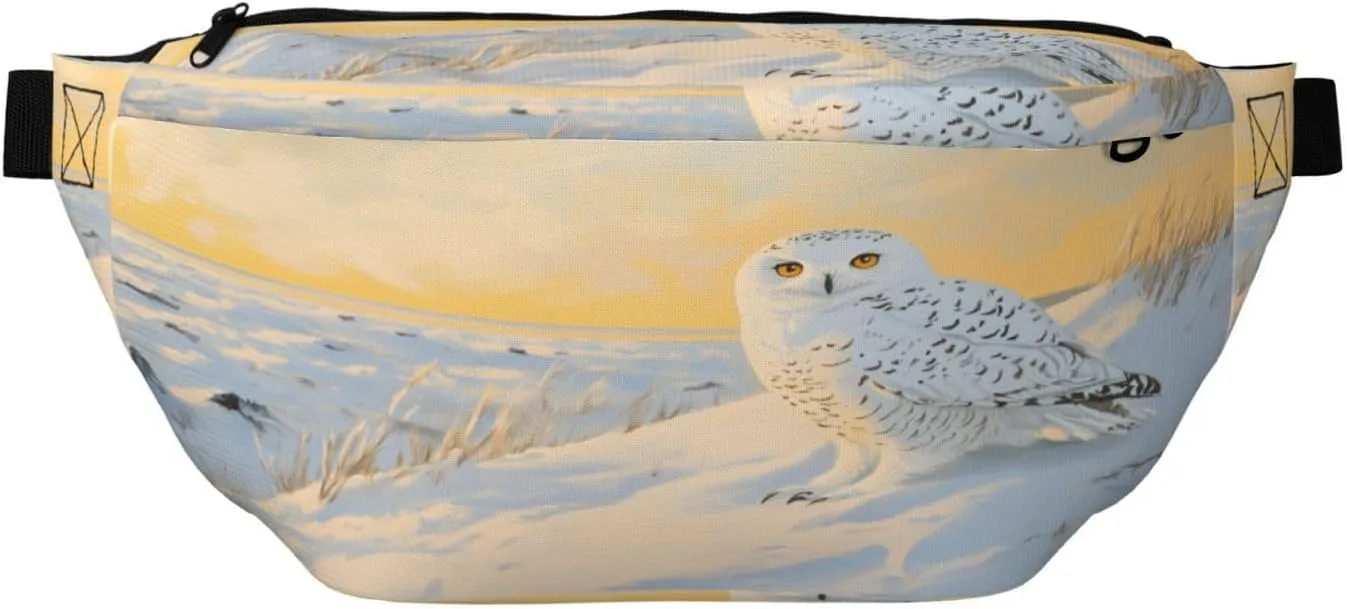 Snowy Owl In A Coastal Beach Snowy Fanny Pack For Women Man, Waist Belt Bag Crossbody For Sports Travel Hiking Running Jogging