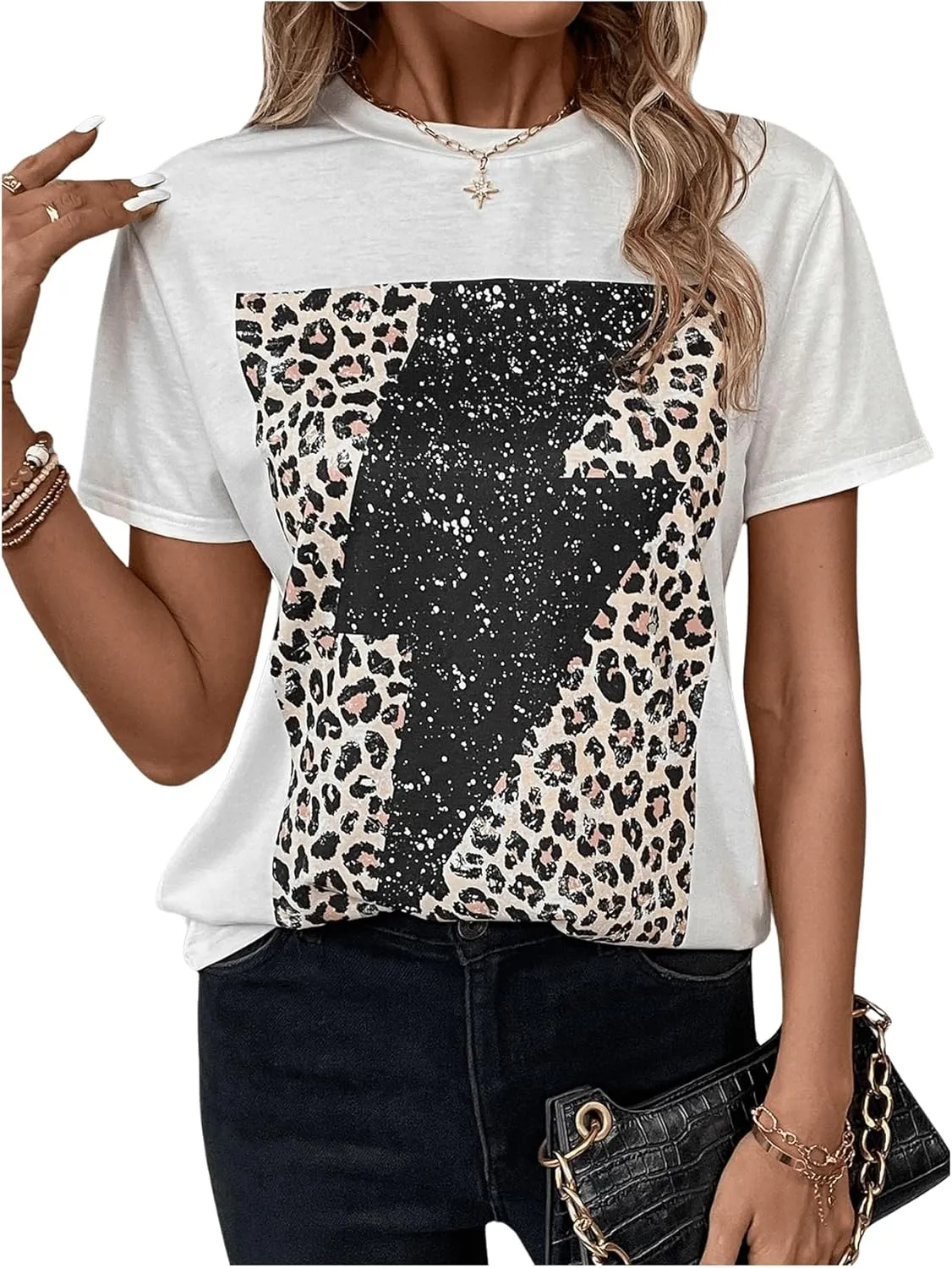SOLY HUX Women's Casual Print Tee Short Sleeve T-Shirt Crew Neck Vintage Graphic Tees Tops