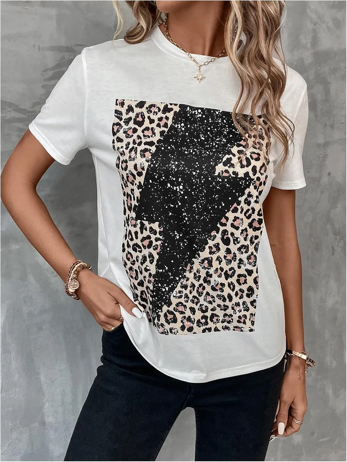 SOLY HUX Women's Casual Print Tee Short Sleeve T-Shirt Crew Neck Vintage Graphic Tees Tops