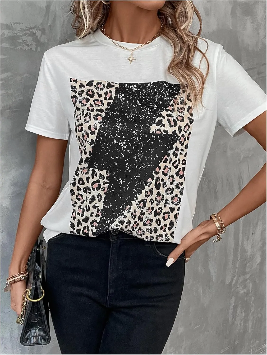 SOLY HUX Women's Casual Print Tee Short Sleeve T-Shirt Crew Neck Vintage Graphic Tees Tops