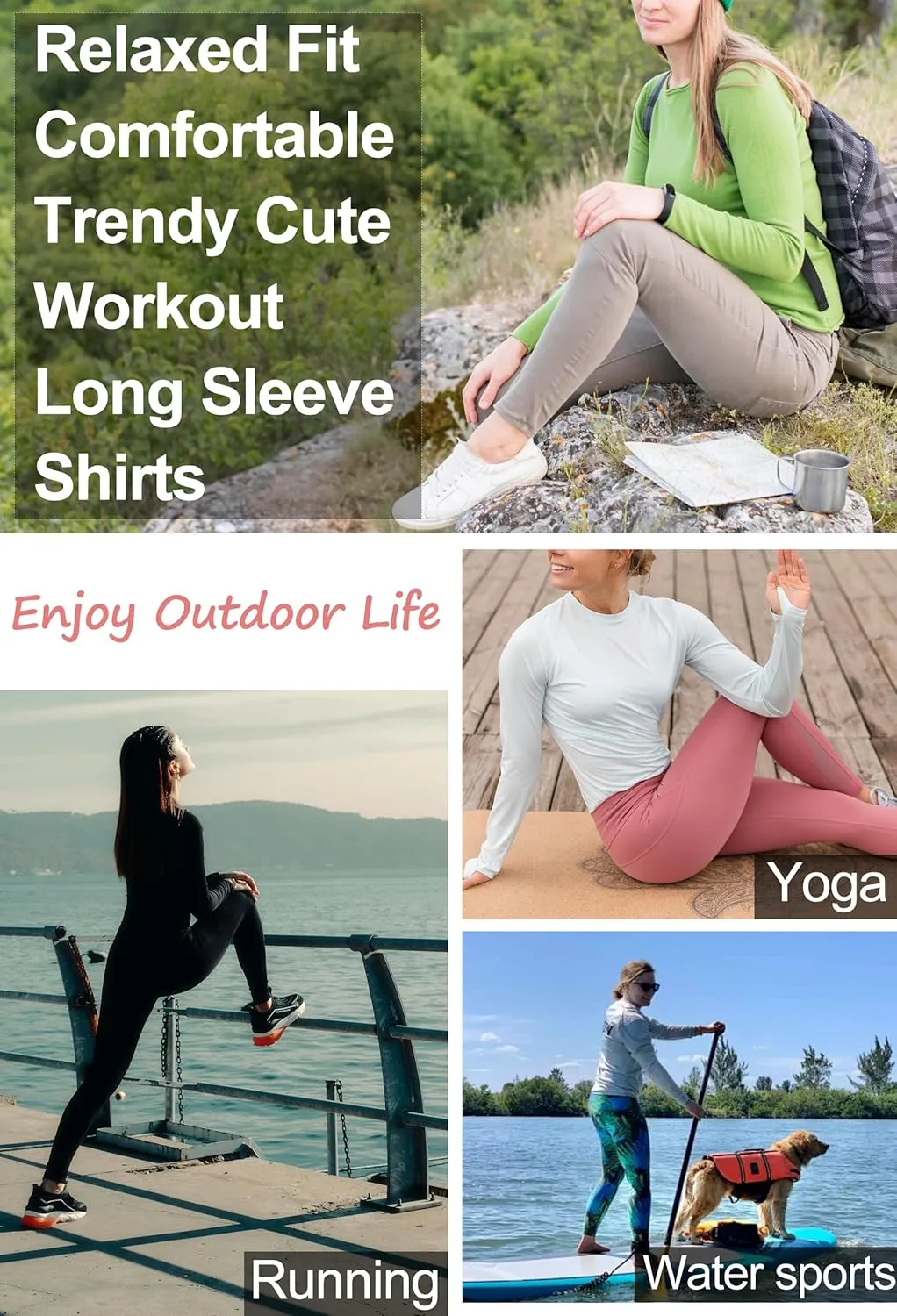 SPVISE Women's Long Sleeve Workout Shirts UPF 50  Running Hiking Yoga T-Shirt Tops Dry Fit UV Protection Rash Guard Sun Shirt