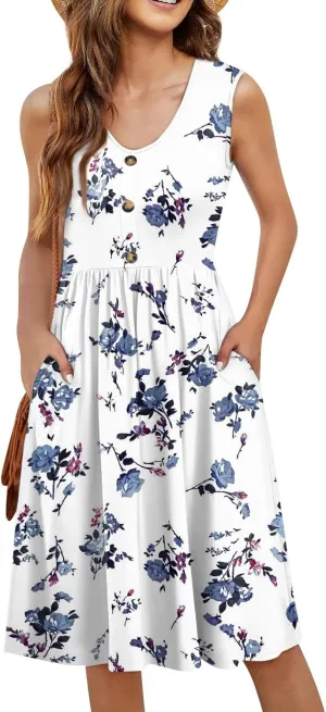 Summer Dresses for Women 2025 Cotton Sleeveless Wedding Guest Dresses Button Midi Boho Beach Vacation Sundress