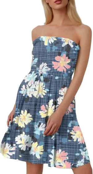 Summer Dresses for Women Strapless Casual Mini Beach Cover Ups Tube Top Boho Floral Print Sundress