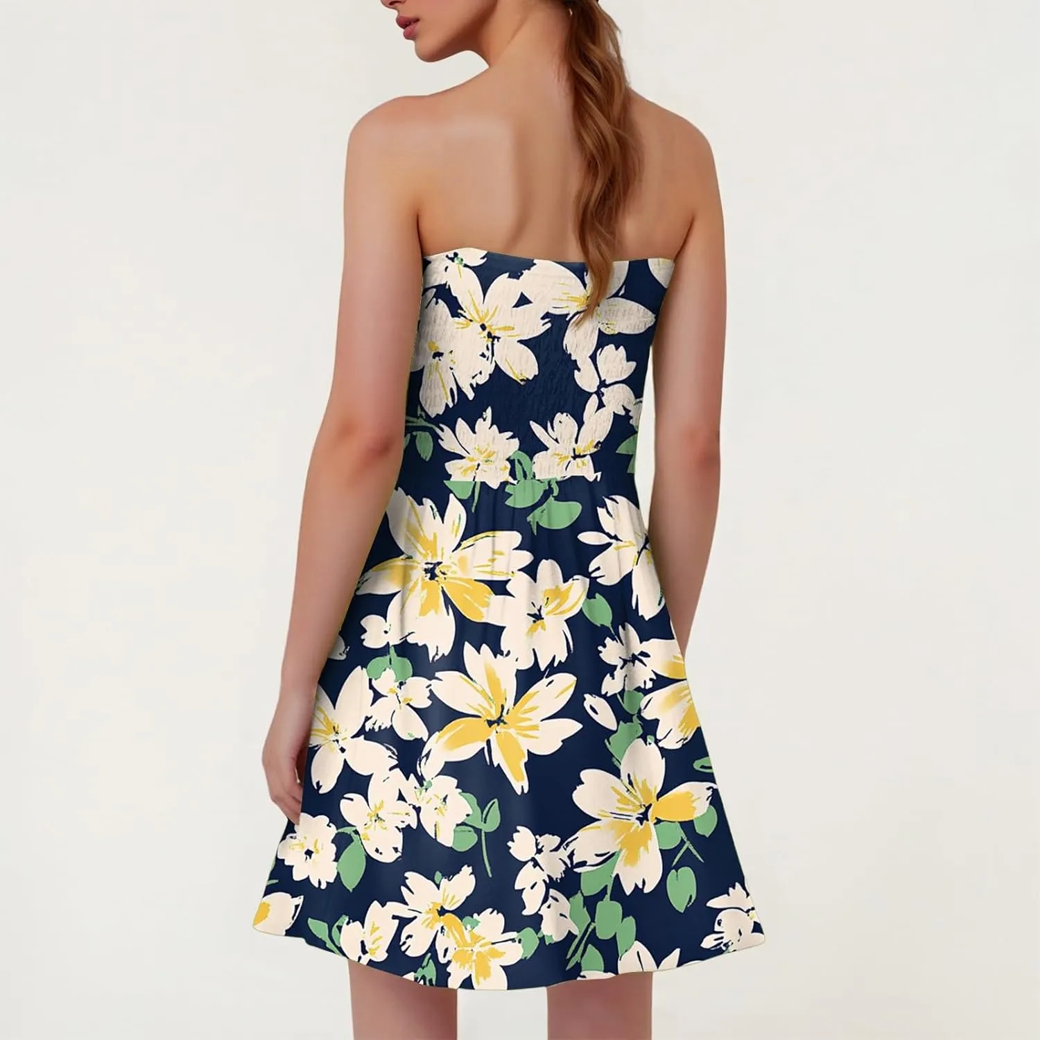 Summer Dresses for Women Strapless Casual Mini Beach Cover Ups Tube Top Boho Floral Print Sundress