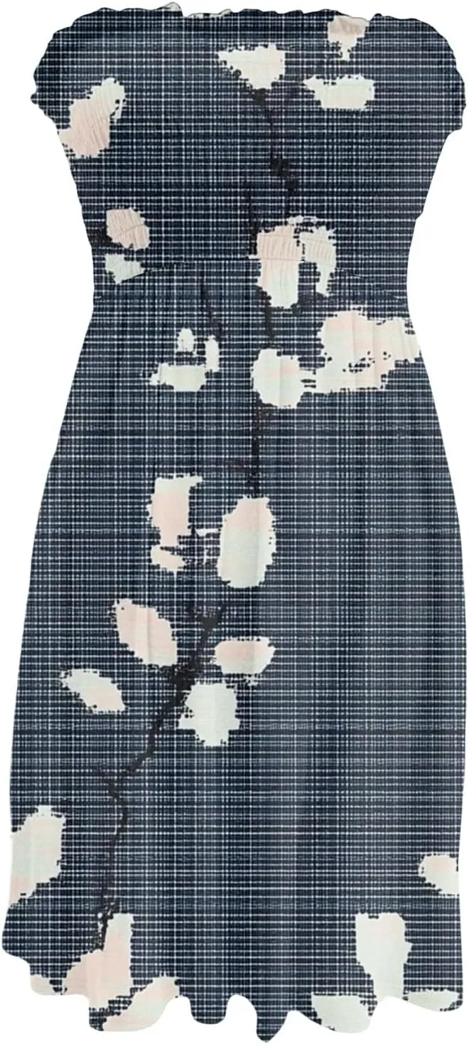 Summer Dresses for Women Strapless Casual Mini Beach Cover Ups Tube Top Boho Floral Print Sundress