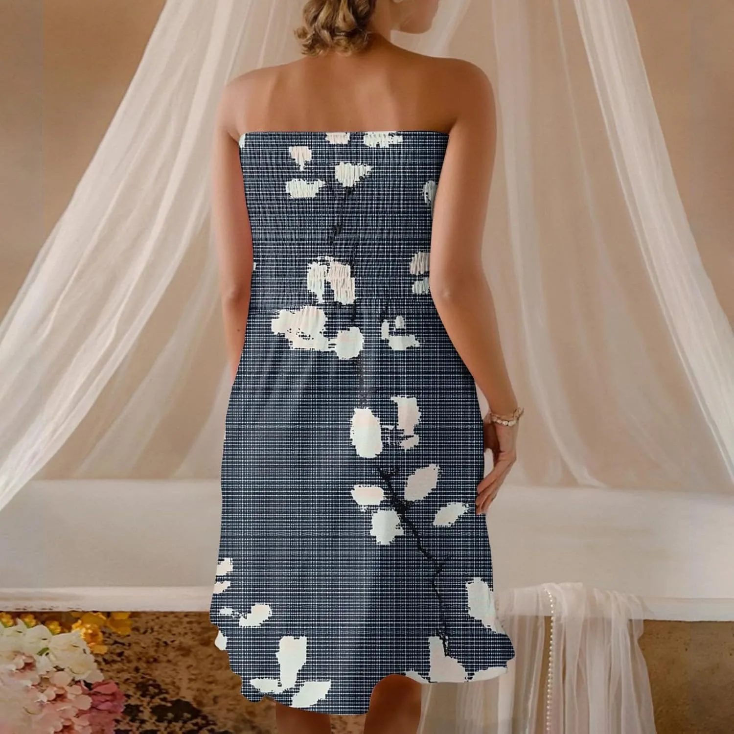 Summer Dresses for Women Strapless Casual Mini Beach Cover Ups Tube Top Boho Floral Print Sundress