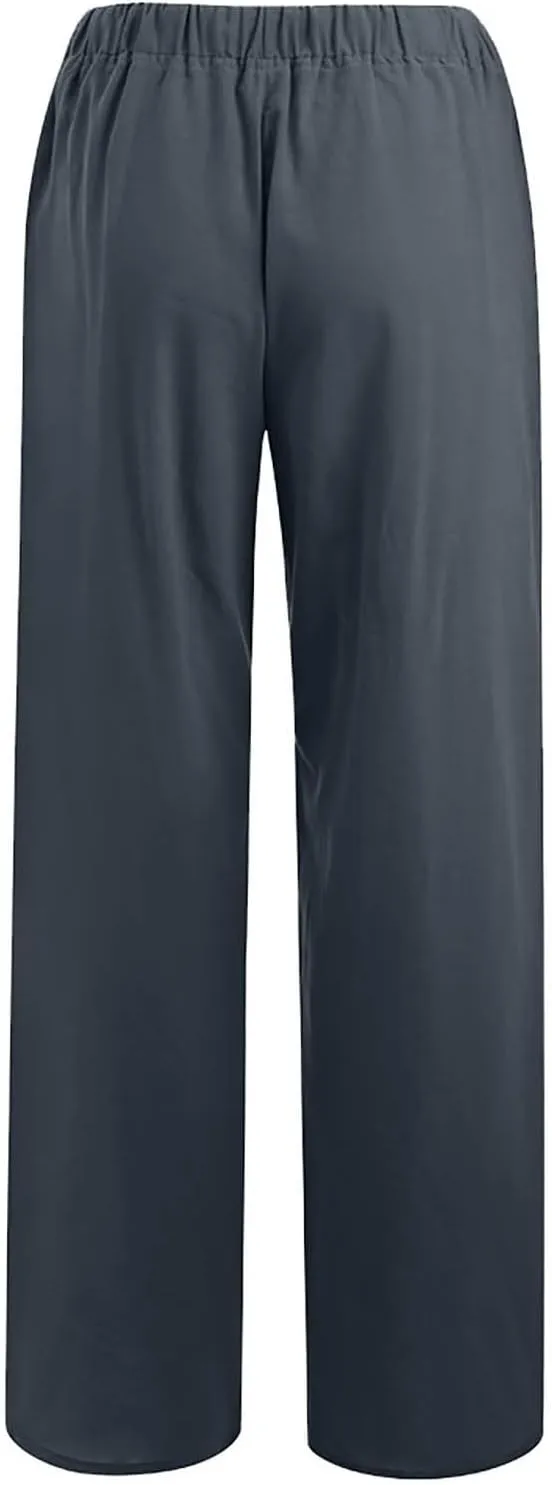 Summer Linen Pants for Women Trendy 2025 High Waisted Drawstring Lounge Trousers Flowy Boho Beach Pant Vacation Outfits