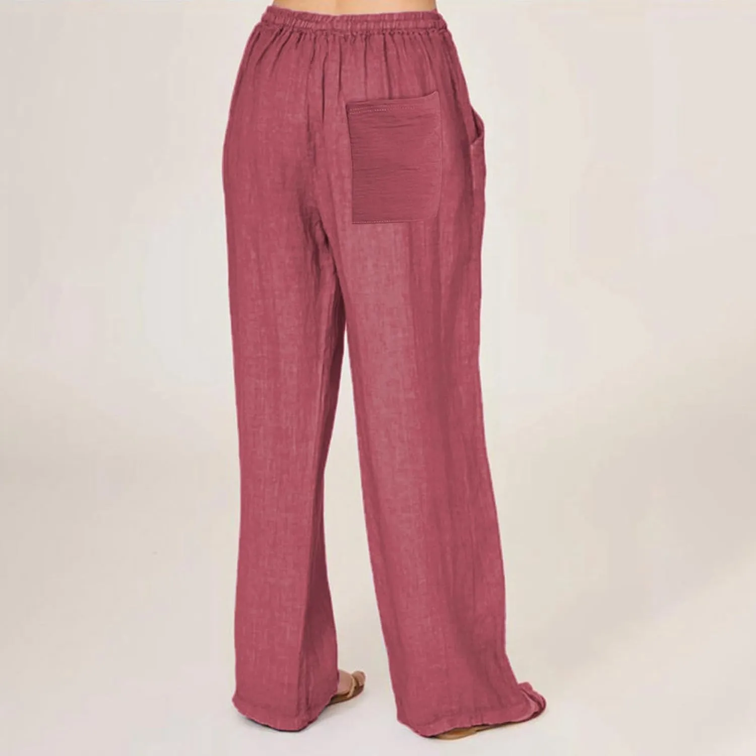 Summer Linen Pants Women Wide Leg Beach Pants Casual Drawstring High Waisted Work Pants with Pockets Flowy Palazzo Trousers