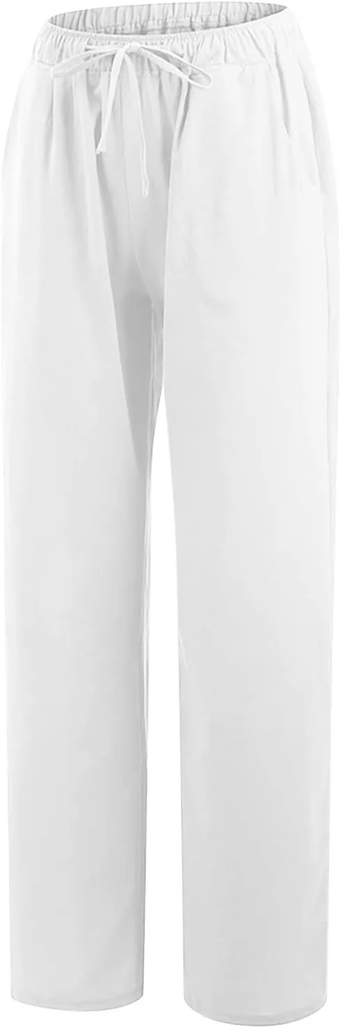 Summer Pants for Women Solid Color Casual Cotton Linen Pants 2025 Vacation Outfits Baggy Drawstring Trousers